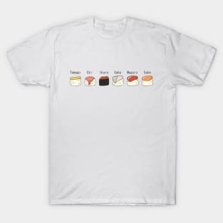 Different types of Sushi Illustration T-Shirt
